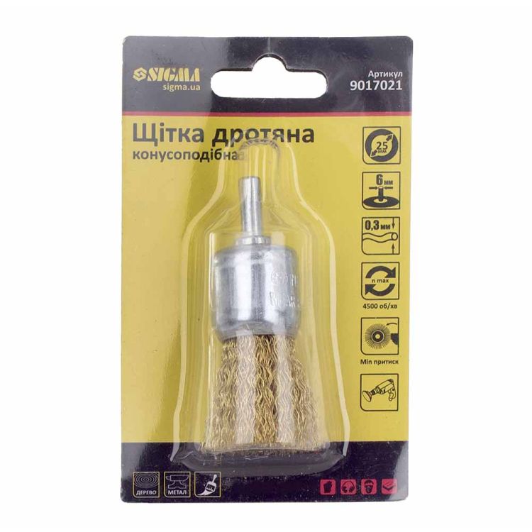 Щетка проволочная конусообразная Ø25мм хвостовик Ø6мм (латунированная) Sigma (9017021) - 8
