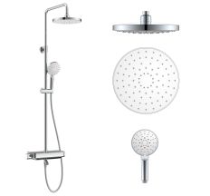 CENTRUM LX система душова (термостат для ванни, Полиця, верхній душ 230 мм ABS коло, ручний душ 120 мм 3 режими, шланг 170 см) білі кришки, хром