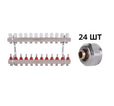 Комплект: Thermo Alliance Standart Колектор латунний з витратомірами 1&quot;х12 SD235W12 + SD Євроконус 3/4''х16×2 SD346