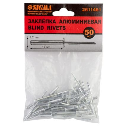 Заклепки алюмінієві Premium 3,2*12,70 мм 50шт Sigma (2611461) - 1