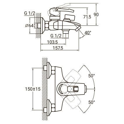 Смеситель KM Ø35 для ванны литой AQUATICA (KM-1C133C) - 2