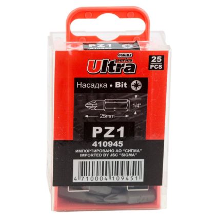 Набір біт PZ1x25мм 1/4&amp;quot; 25шт S2 (пласт кейс) ULTRA (4010402) - 2
