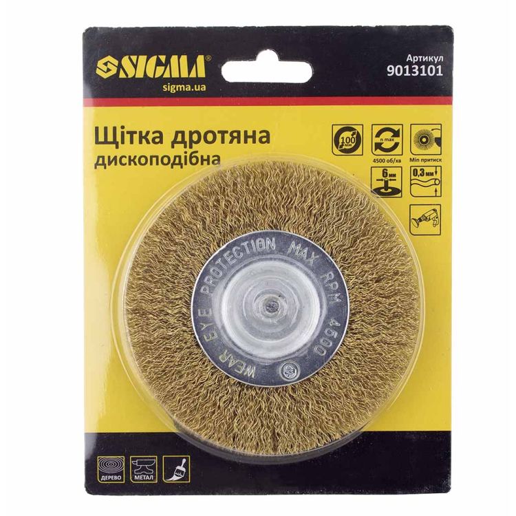 Щетка проволочная дискообразная Ø100мм хвостовик Ø6мм (латунированная) Sigma (9013101) - 5