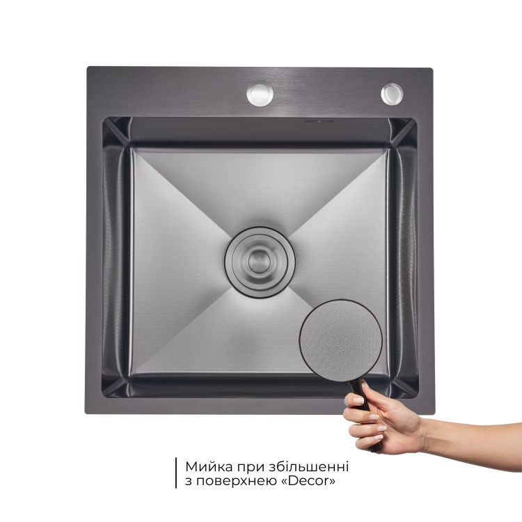 Lidz Handmade H5050HB Мийка для кухні інтегрована Decor Black PVD Honeycomb 2,5/0,5 мм LDH5050BDECPVD48369 - 3