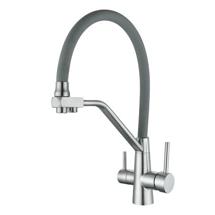 Змішувач для кухні Lidz Aria 020F3 з гнучким виливом з підключенням для питної води (k35) LDARI020F3GNK39211 Grey/Nickel - 1