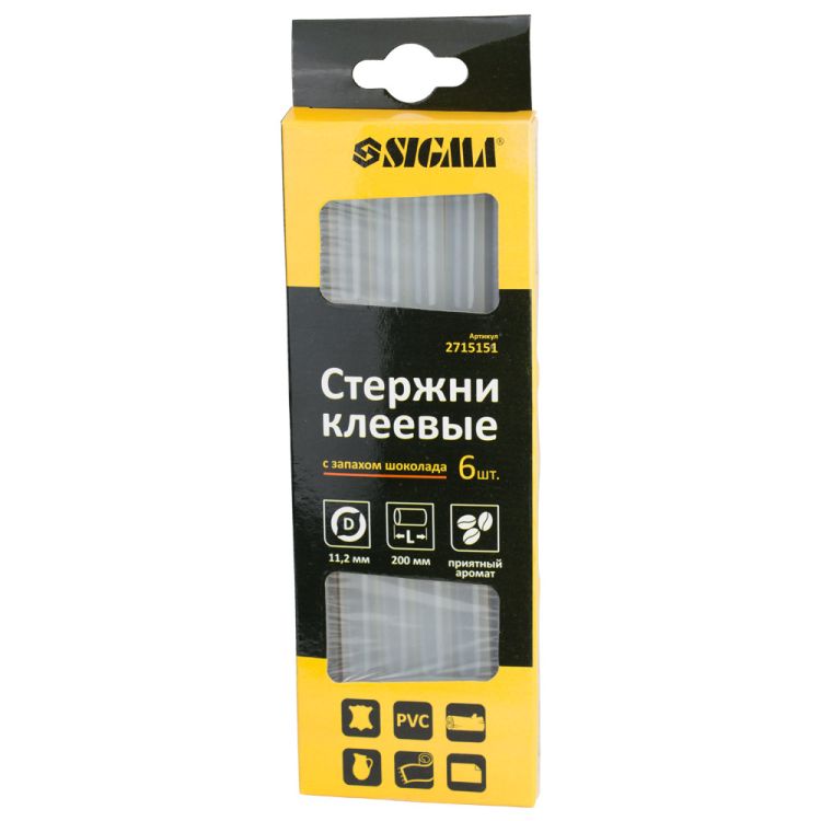 Стержни клеевые Ø11,2*200мм 6шт (запах шоколада) Sigma (2715151) - 2