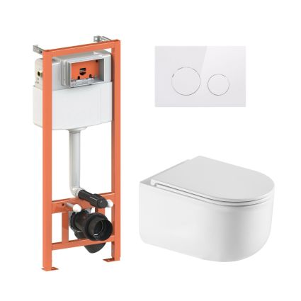 Комплект: Qtap Taurus Ultra Quiet подвесной унитаз QT2433084EUQW + Nest комплект инсталляции 4в1 (Клавиша круглая White) QT0133M425 + QT0111M11110W - 1