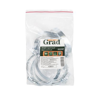 Хомут червячный оцинкованный 12,7мм D50-76мм 10шт Grad (2511465) - 5