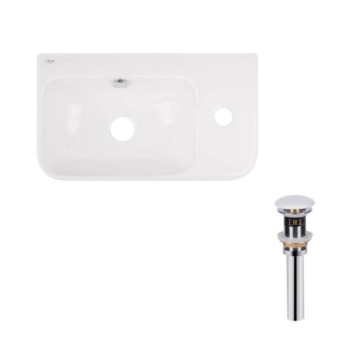 Комплект Qtap Tern: Раковина подвесная прямоугольная правая 450х260х155 мм White + Донный клапан PU02O - 1