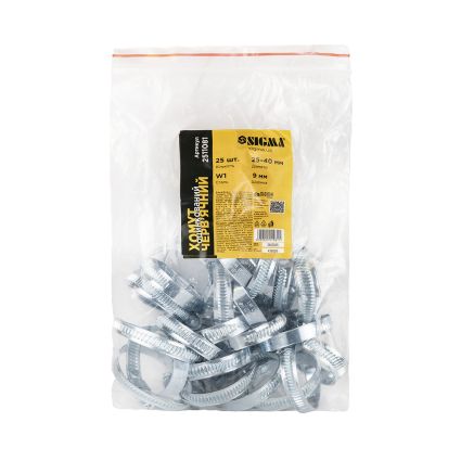 Хомут черв'ячний оцинкований 9мм D25-40мм 25шт Sigma (2511081) - 5