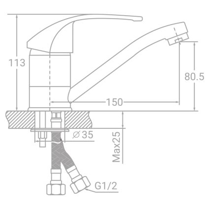 Змішувач SM Ø40 для кухні гусак прямий 150 мм на шпильці - 2