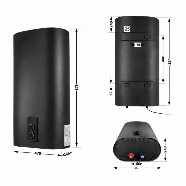 Водонагрівач електричний Thermo Alliance 50 л Чорний, плоский вертикальний, мокрий ТЕН 2 кВт (0,8+1,2) DT50V20G(PD)/2В - 2