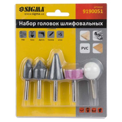 Набор головок шлифовальных 5шт хвостовик Ø6мм Sigma (9190051) - 2