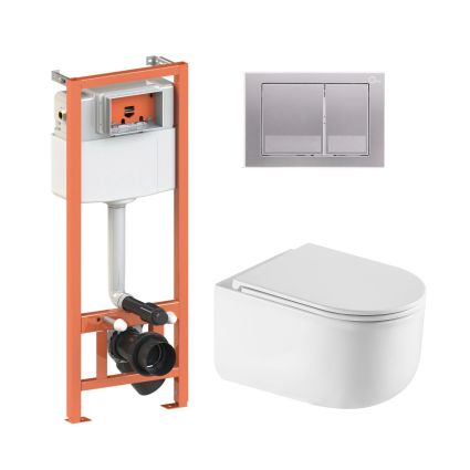 Комплект: Qtap Taurus Ultra Quiet подвесной унитаз QT2433084EUQW + Nest комплект установки 4в1 (Клавиша квадратная Satin) QT0133M425 + QT0111M06029SAT - 1