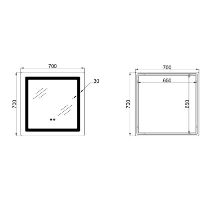 Дзеркало Lidz Kubis (KU2) 700х700 з LED-підсвічуванням Touch, з антизапотіванням, з димером, рег. яскравості LDKU70070049288 - 2