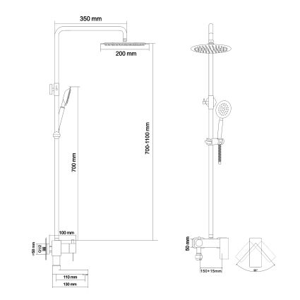 CUBE S система душова (змішувач для ванни, верхній та ручний душ) - 2