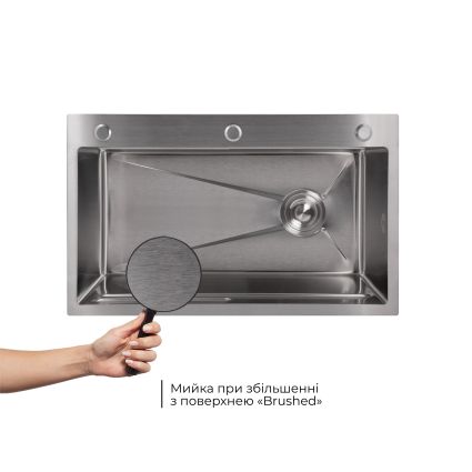 Мийка для кухні інтегрована Lidz Handmade H7545 Brushed Steel 3,0/1,0 мм LDH7545BRU49457 - 4