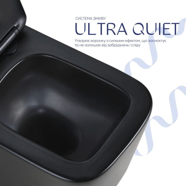Унітаз підвісний Qtap Crow Ultra Quiet 485×340×290 мм, Matt Black, з сидінням Slim Duroplast/ Soft-close/ Quick Release QT05335171MB - 5