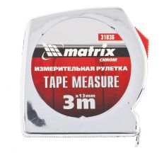 Рулетка Chrom, 3 м x 13 мм, хромированный корпус MTX 310369