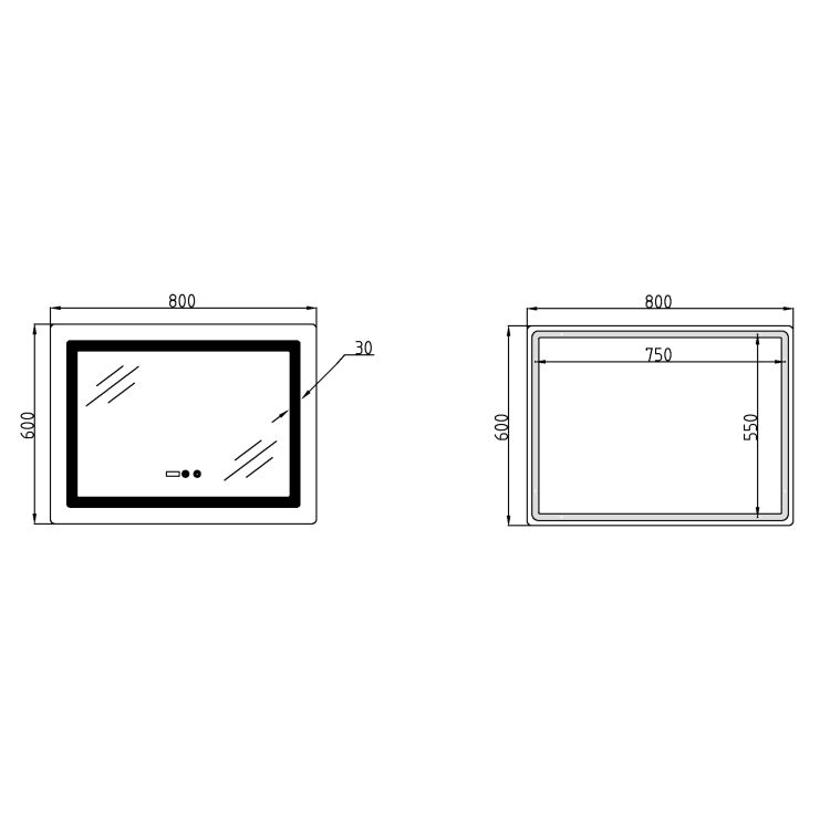 Дзеркало Lidz Kubis (KU2) 800х600 з годинником, з LED-підсвічуванням Touch, з антизапотіванням, з димером, рег. яскравості LDKU800600CL48281 - 2