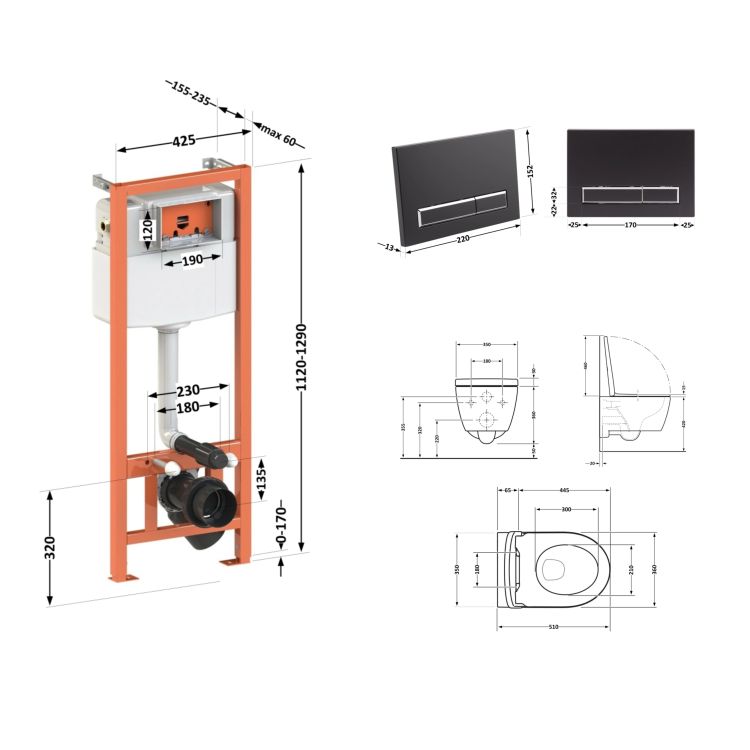 Комплект: Qtap Scorpio Ultra Quiet подвесной унитаз QT1433053EUQW + Nest комплект установки 4в1 (линейная клавиша Black mat) QT0133M425 + M08V1091MB - 2