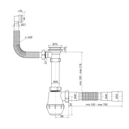 Сифон для кухонної мийки Lidz LK17, колбовий з квадратним переливом (вихід 50 мм) - 2