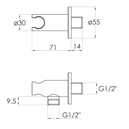 Подсоединение шланговое с настенным держателем, форма R - 2