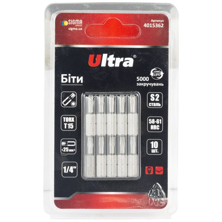 Биты TORX 15×25мм ¼&amp;quot; 10шт S2 (блистер) ULTRA (4015362) - 1