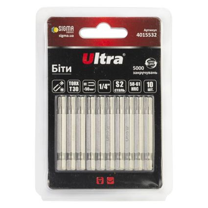 Биты TORX 30×50мм ¼&amp;quot; 10шт S2 (блистер) ULTRA (4015532) - 1
