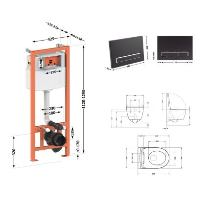 Комплект: Qtap Scorpio Ultra Quiet подвесной унитаз QT1433053EUQW + Nest комплект установки 4в1 (линейная клавиша Black mat) QT0133M425 + M08V1091MB - 2