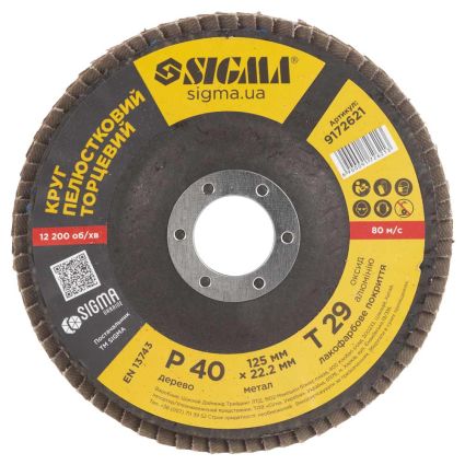 Круг лепестковый торцевой Т29 (конический) Ø125мм P40 Sigma (9172621) - 2