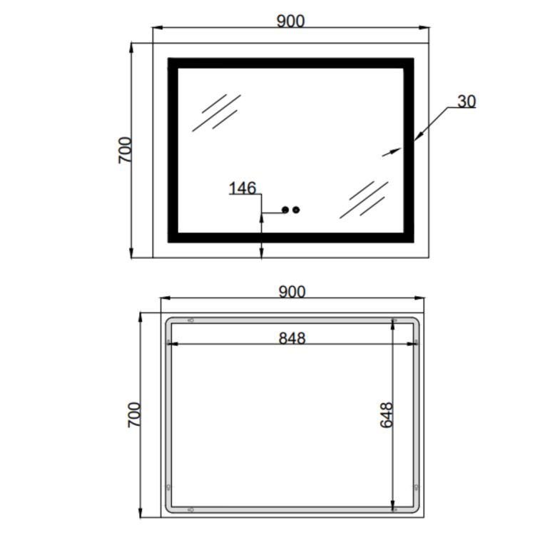 Дзеркало Lidz Kubis (KU1) 900х700 з LED-підсвічуванням Touch, з антизапотіванням, з димером, рег. яскравості LD78LF904907048451 - 2