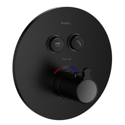SMART CLICK смеситель для душа, термостат, скрытый монтаж, 2 режима, кнопки с регулировкой потока, круглая накладка, латунь, черный - 1