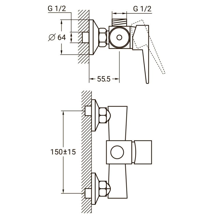 Смеситель HK Ø35 для душа AQUATICA (HK-1D130C) - 2