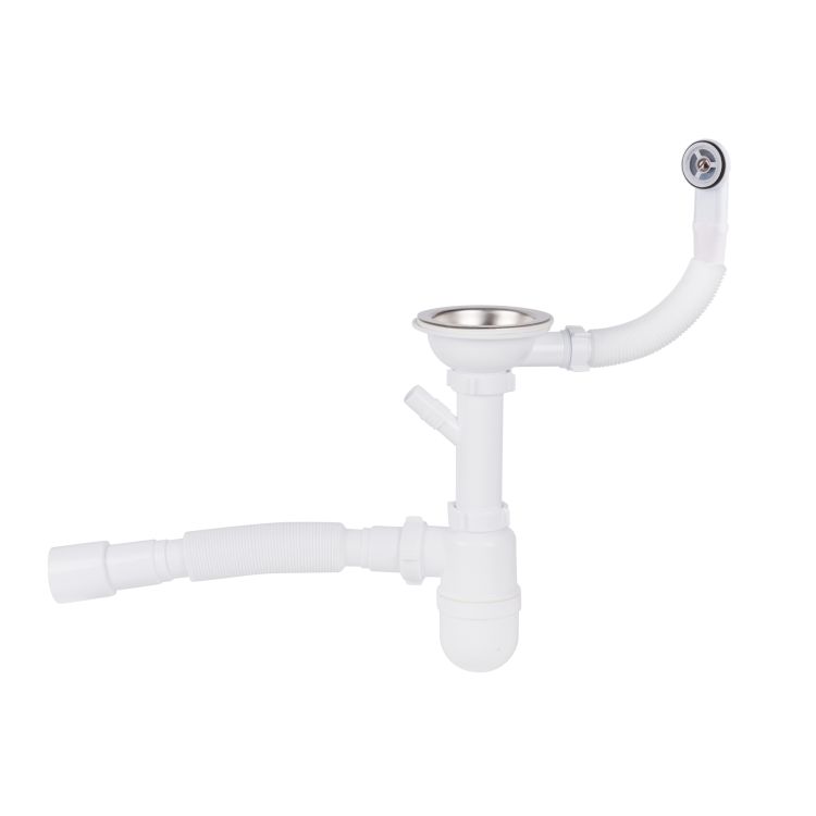 Сифон для кухонной мойки Lidz (WHI) 60 08 E001 01 ECO с круглым переливом (выход 50 мм) - 1
