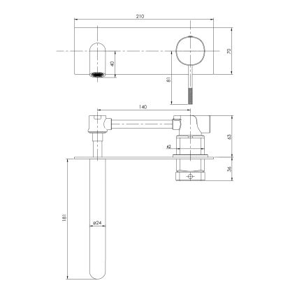 BRENTA смеситель для раковины, скрытый монтаж, граф.хром, 35 мм - 2