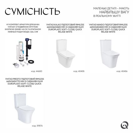 Qtap HY1 комплект арматуры для бачка унитаза с двойной круглой кнопкой смыва 4,8 см и клапаном нижней подачи воды, 3/6L CHR - 5