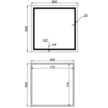 Дзеркало Qtap Mideya (MI1) 800x800 з LED-підсвічуванням Touch, з антизапотіванням, димером, рег. яскравості QT2078NCF808048477 - 2