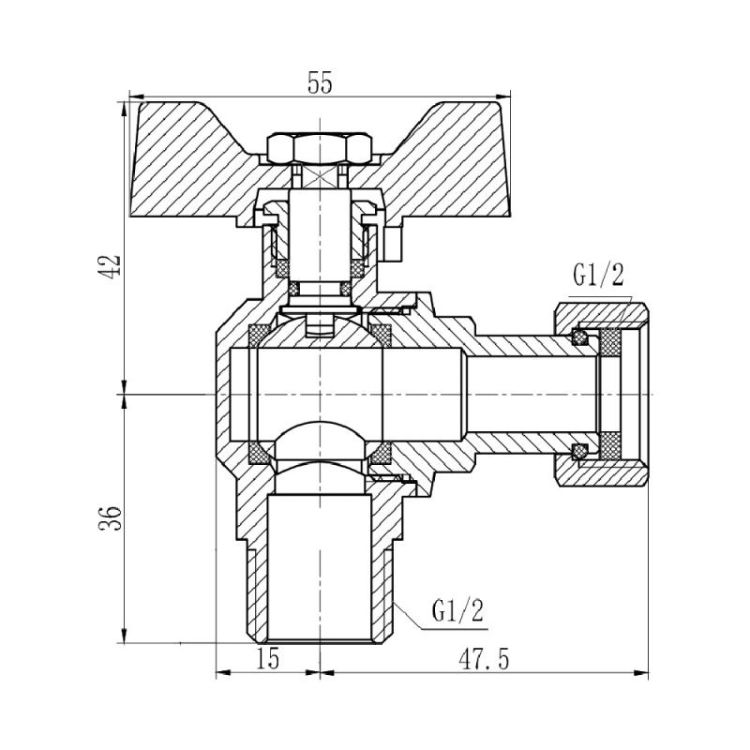 Кран кульовий кутовий з накидною гайкою Forte 224W 1/2в х 1/2н SF224W15 - 2