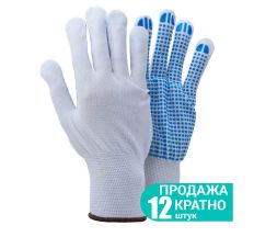 Перчатки трикотажные с точечным ПВХ покрытием р9 (белые, манжет) КРАТНО 12 парам SIGMA (9442421)