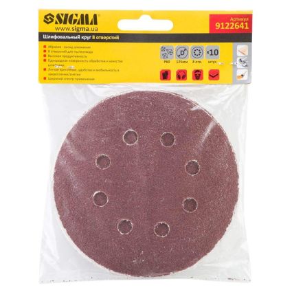 Шлифовальный круг 8 отверстий Ø125мм P60 (10шт) Sigma (9122641) - 5