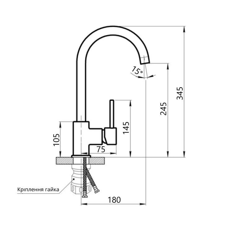 Змішувач для кухні Lidz Aria 015F (k35) LDARI015FGRP49559 Graphite - 2