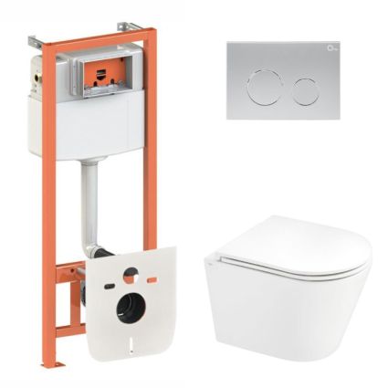 Комплект: Qtap Scorpio Ultra Quiet подвесной унитаз QT1433053EUQW + Nest комплект установки 4в1 (круглая клавиша Satin) QT0133M425 + M11111SAT - 1