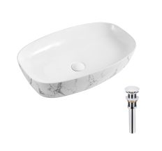 Раковина накладна Qtap Robin 500х380х140 мм, Marble, прямокутна, з донним клапаном QT04116302MR