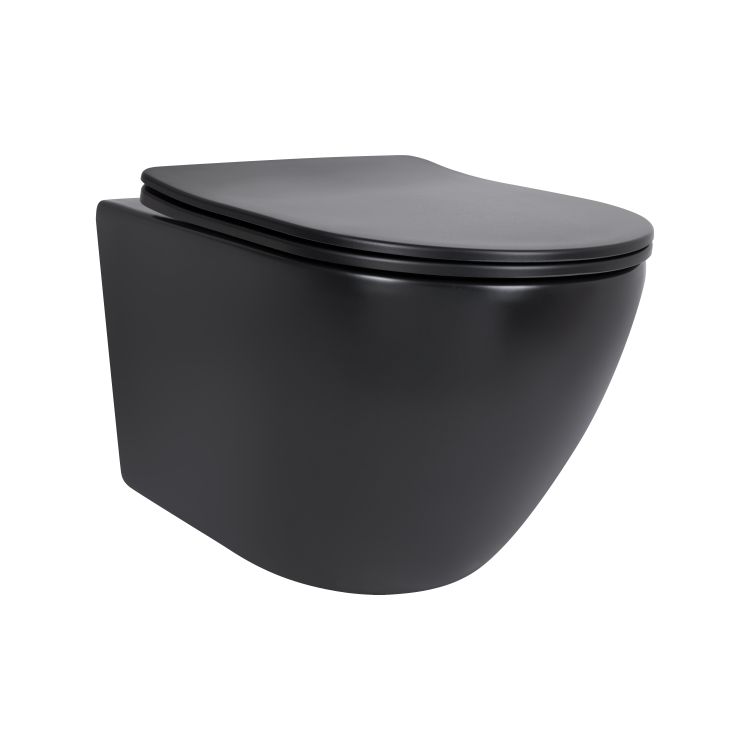 Унітаз підвісний Qtap Robin New Ultra Quiet безобідковий з сидінням Soft-close MATT BLACK QT13332381АSMB - 1