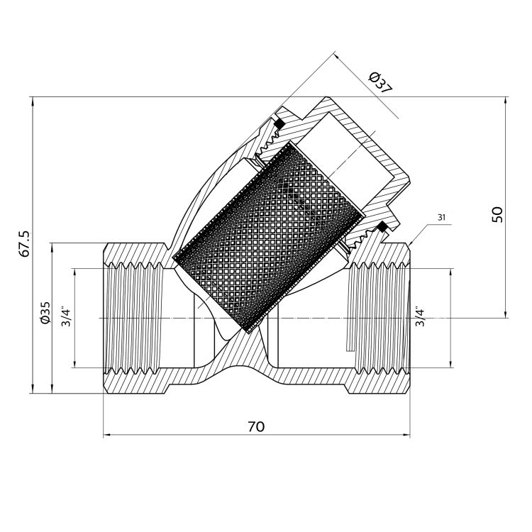 Фільтр грубої очистки Forte 3/4&amp;quot; ВВ косий д/води TAF124W20 Thermo Alliance - 2