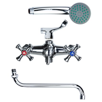 Смеситель PL 1/2&amp;quot; для ванны гусак изогнутый дивертор встроенный шаровый AQUATICA (PL-5C455C) - 3