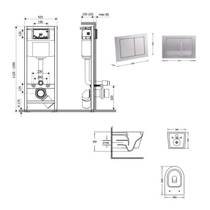 Готове рішення Qtap для ванної кімнати: підвісний унітаз Jay Ultra Quiet 520x360x320 + комплект інсталяції Nest 4 в 1 (квадратна клавіша Satin) - 2