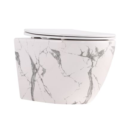 Унітаз підвісний Qtap Robin Ultra Quiet 520×365×340 мм, Marble, з сидінням Slim Duroplast / Soft-close / Quick Release QTROB26MR48998 - 1
