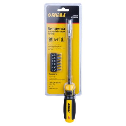 Отвертка с гибким валом + биты 6шт CrV Mega Sigma (4009721) - 3